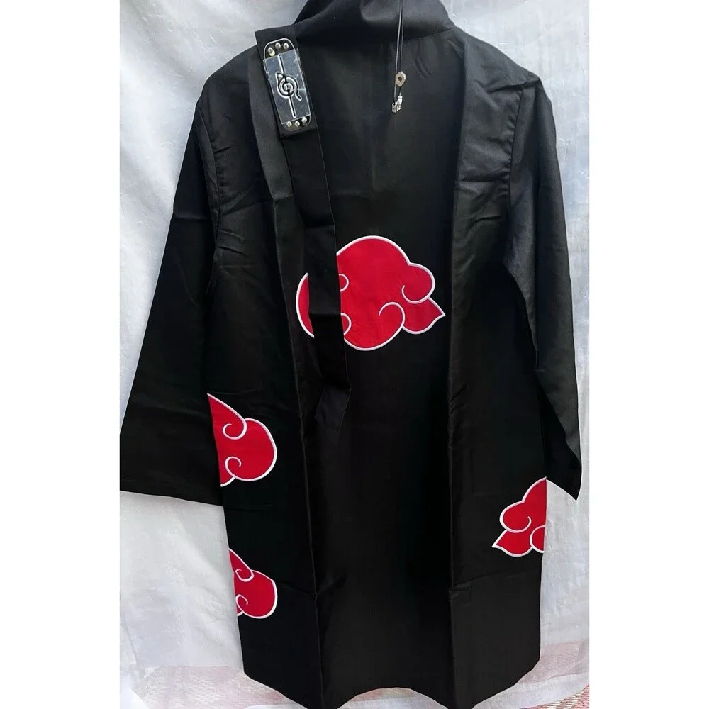 Naruto Akatsuki Cosplay Costume Set Adult Large Cloak Ring Headband Shuriken